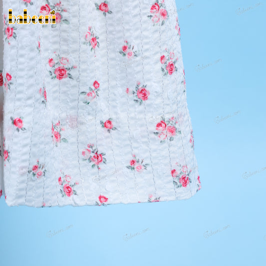 Plain Dress White With Small Red Roses For Girl - DR3555