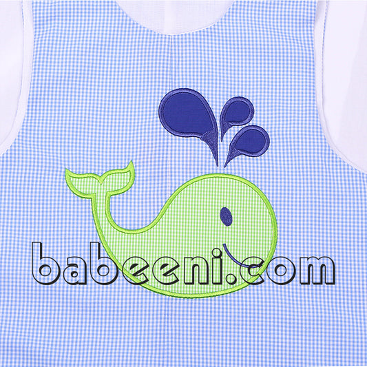 Cute whale applique boy shortall - BC 651