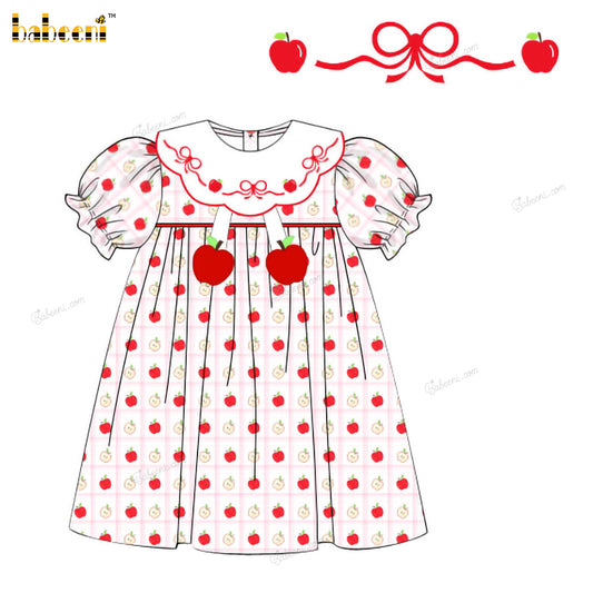 Girl Dress Hand Embroidered Apple In Red - DR3953