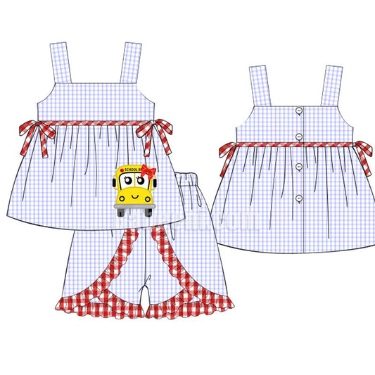 School bus applique short set for girl - DR 2747