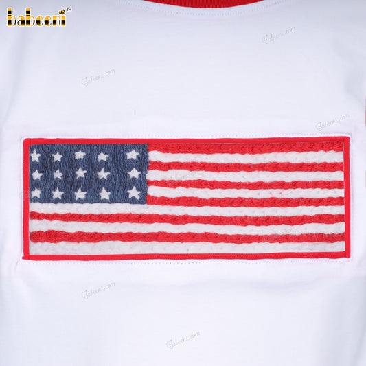 Boy Outfit In White US Flag Embroidered - BC1285