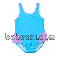 Lovely turquoise rash guard swimsuit for little girls - SW 305