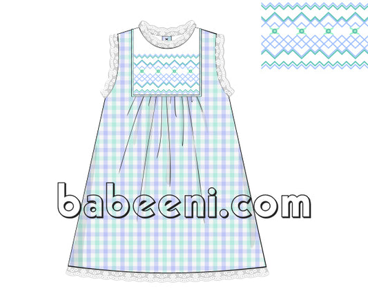 Nice plaid sleeveless smocked dress - DR 2592