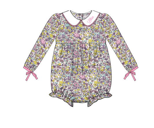 K95- Lavender, pink yellow floral printed knit