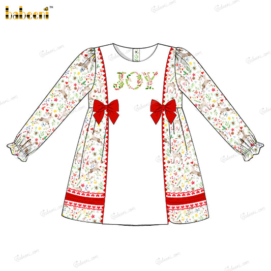 Girl Dress Christmas Theme Name Embroidered - DR4034