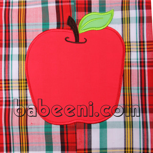 Apple applique boy shortall for back to school - BC 654