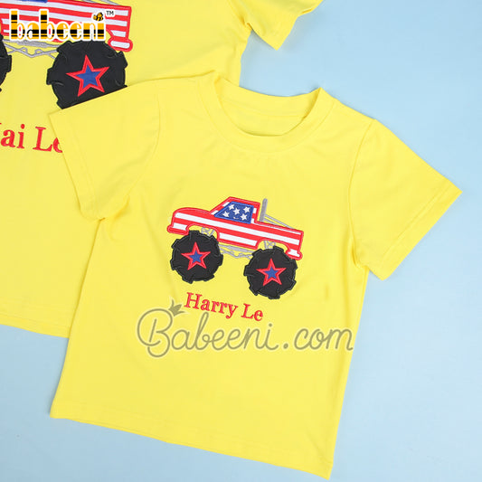 Yellow off-road car applique daddy & me shirt – DM 31