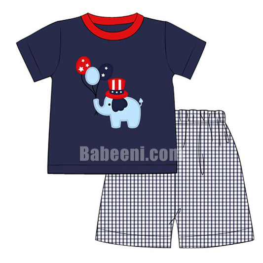 Boy elephant applique short set - BC 812