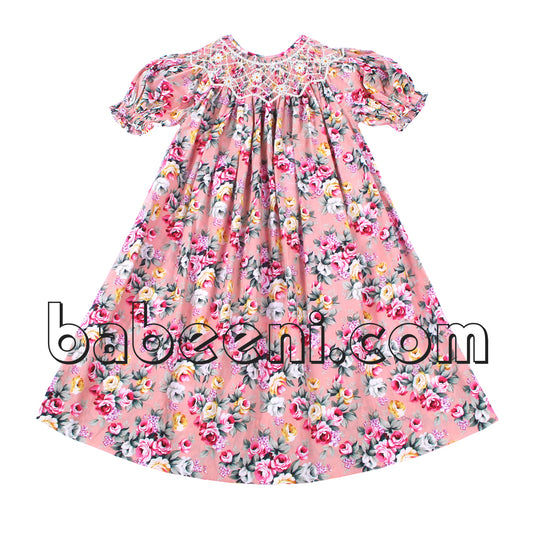 Nice geometric and daisy smocked floral dress - DR 2528