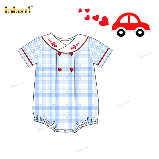 Boy Bubble In Blue With Hand Embroidered Car - BC1231