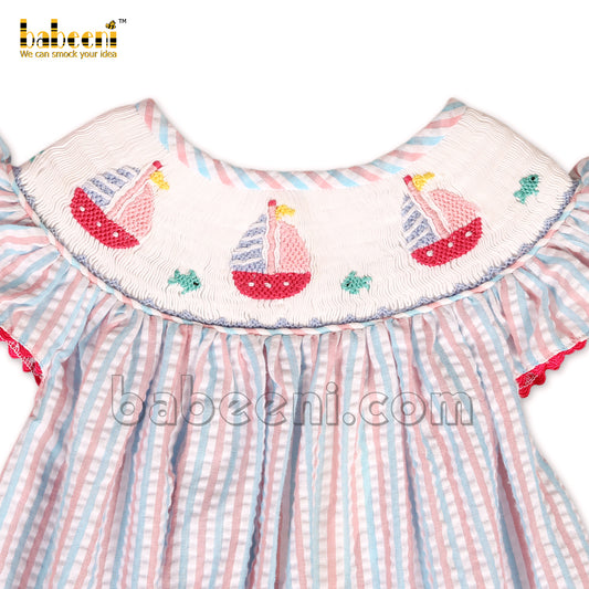 Sailing boat hand smocked bishop dress - DR 3131