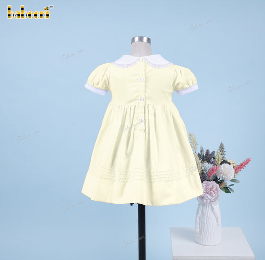 Honeycomb Smocked Dress Yellow Hand Embroidery Flower For Girl - DR3698