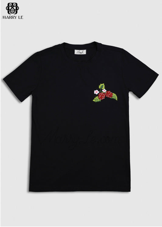 CHERRY BLACK T-SHIRT FOR WOMEN - MD118