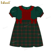 Honeycomb Smocked Dress Red Accent Green Velvet For Girl - DR3732