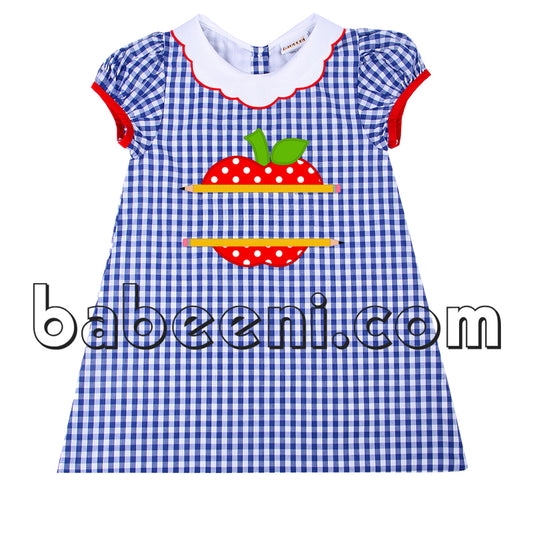 Cute apple applique scallop A-line dress for girls - DR 2283