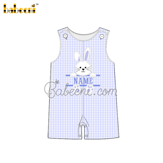 Rabbit applique boy shortall with name – BC 1083