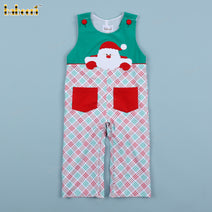 Boy Shortall In Green And Red Santa Claus Embroidered - BC1300