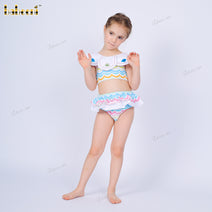 2-pieces Swimwear For Girl Spring-Summer prints with clam, coral, starfish hand embroidery - DR4187