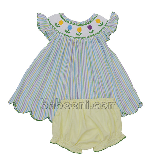 Tulip smocked girl short set  - DR 2949