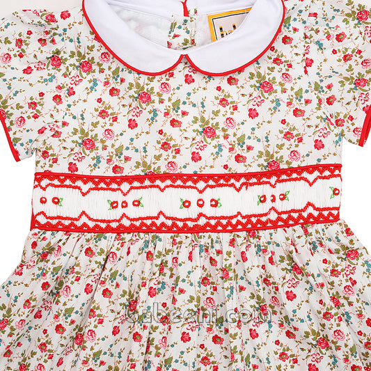 Vintage floral printed dress with red bow - DR 2944