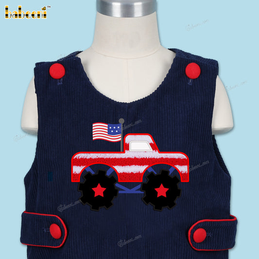 Boy Shortall In Black With Truck Embroidered - BC1287