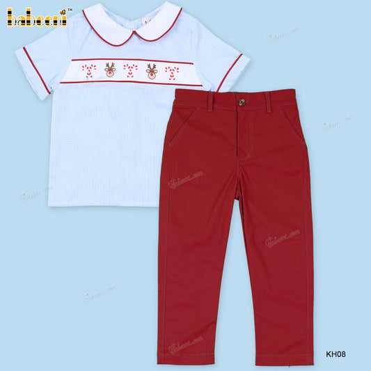 Hand Embroidery Blue Red Accent Top Red Bottom For Boy - BC1125