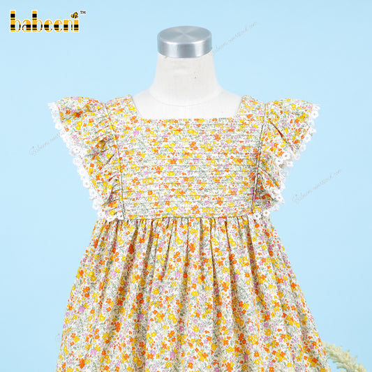 Plain Dress Green Floral For Girl - DR3689