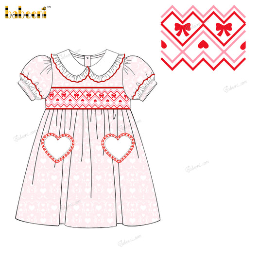 Girl Hand Smocke Tiny Heart Pattern Dress - DR3857