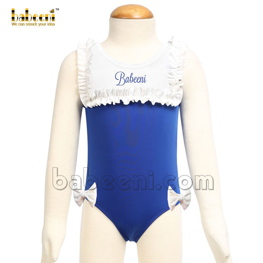 Plain Blue  monogrammed rash guard swimwear for little girls -SW 530