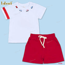 Outfit With White Top Red Accent And Red Bottom For Boy - BC1134