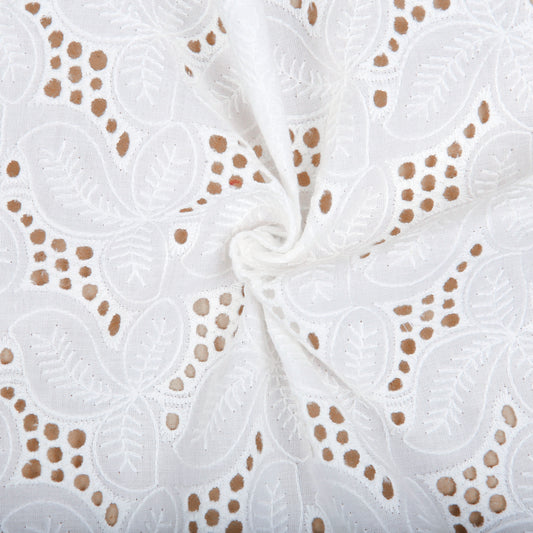 LE07- Leaves white Embroidery fabric