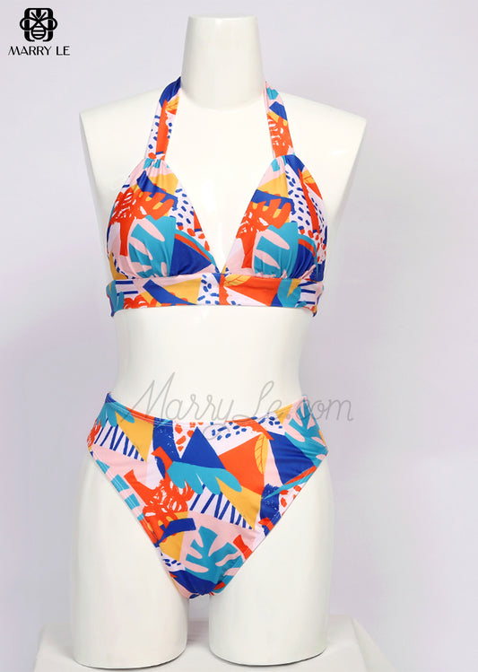 COLORFUL MOSAIC LEAVES GIRL SWIMWEAR - MD 77