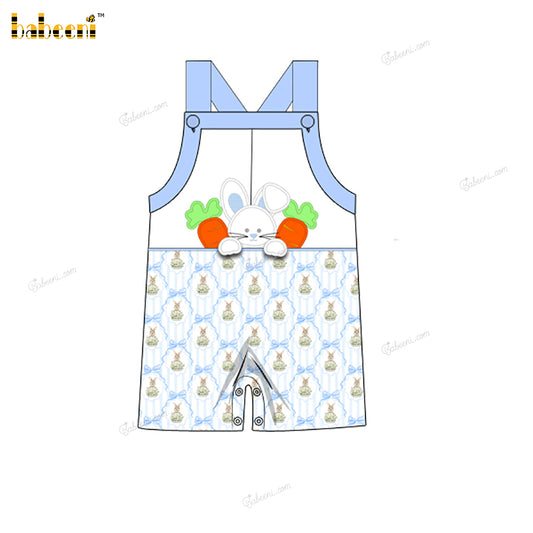 Boy Applique Bunny Shortalls In Blue - BC1196