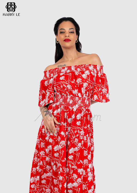 WOMEN'S LONG MAXI OFF SHOULDER SUMMER CASUAL DRESS FLORAL PRINT - MD299