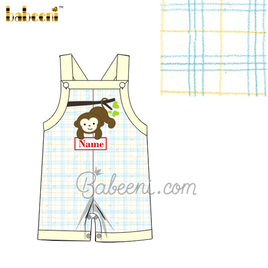 Monkey applique with name boy shortall  – BC 1061