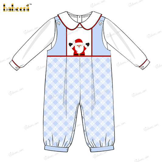 Boy Shortall In Blue With Santa Claus Embroidered - BC1297