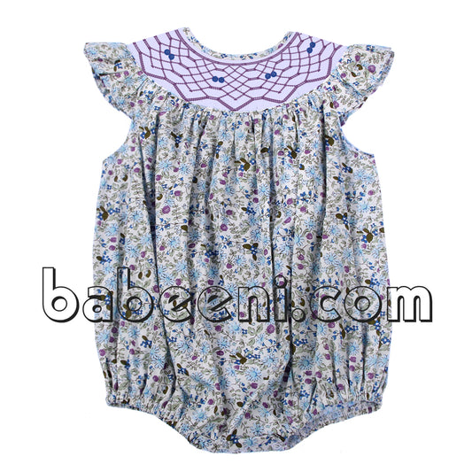 Lovely geometric smocked flower bubble - DR 2534