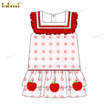 Girl Dress In Pink With 3 Apple Embroidered - DR3944