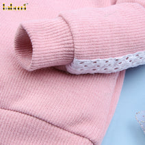 Girl Sweater In Pink Flower Hand Embroidered - DR3867