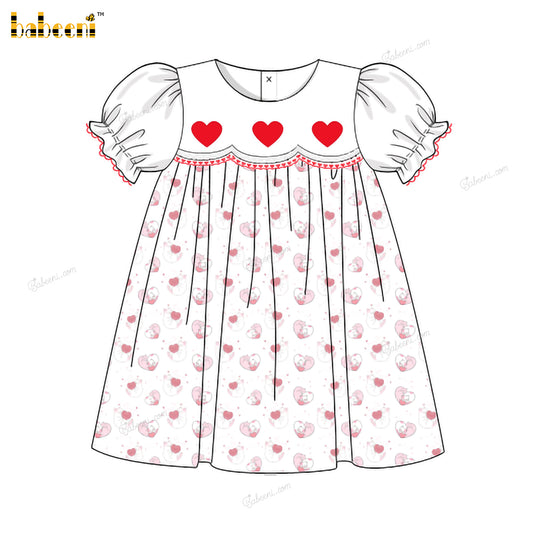 Girl French Knot Heart Dress In White - DR3850