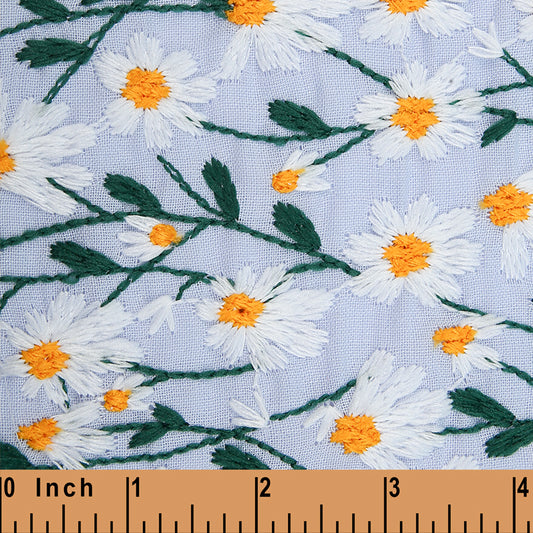 LE15- Light blue with Daisy Embroidery fabric