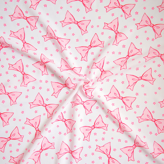 V6- Pink bows on white viscose fabric printed 4.0