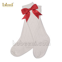 Lovely hand embroidered red bows white socks- HS 08