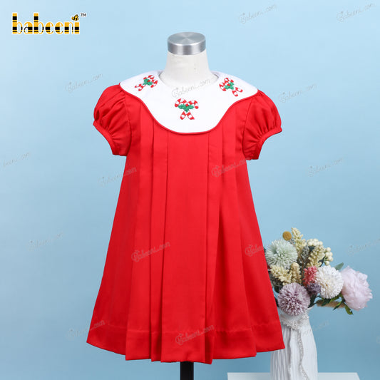 Smocked Bishop Dress In Red And White For Girl - DR3606