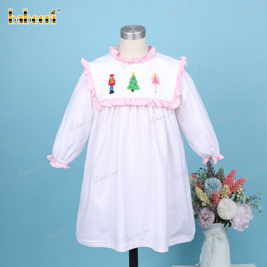 Embroidery Crochet Long Sleeve Dress Christmas Nutcracker For Girl - DR3623