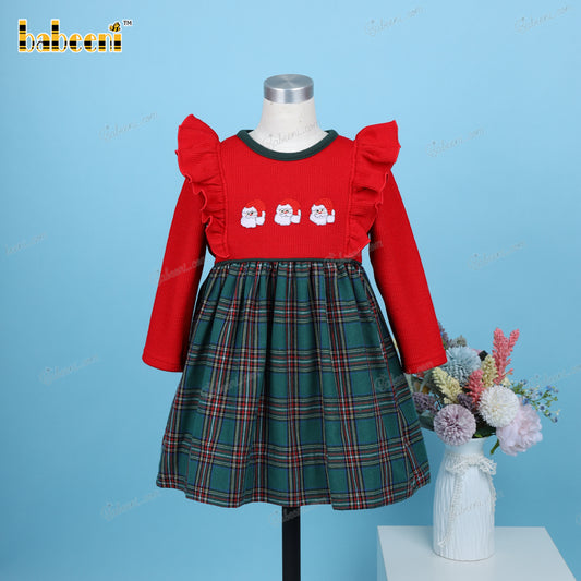 Crochet Embroidery Santa Dress Red And Green For Girl - DR3634