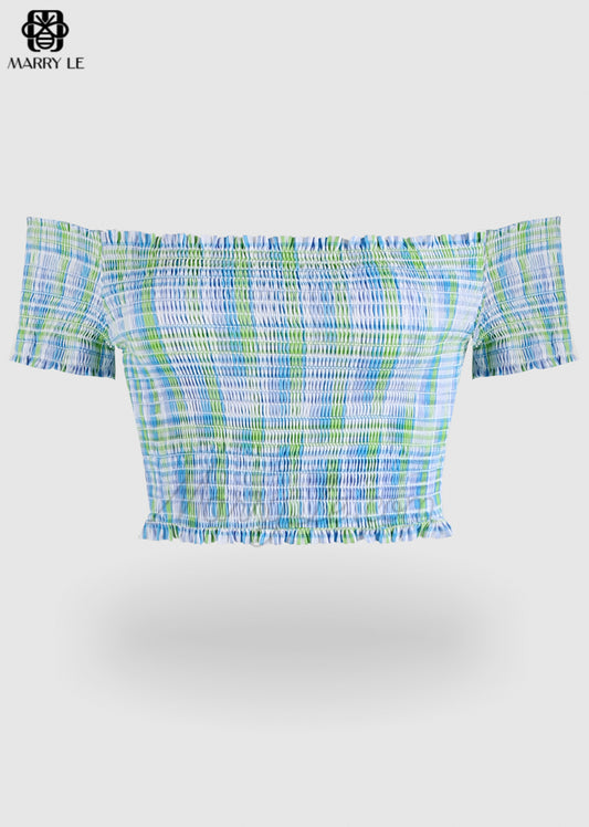 OFF SHOULDER GREEN PLAID CROPTOP FOR WOMEN - MD107