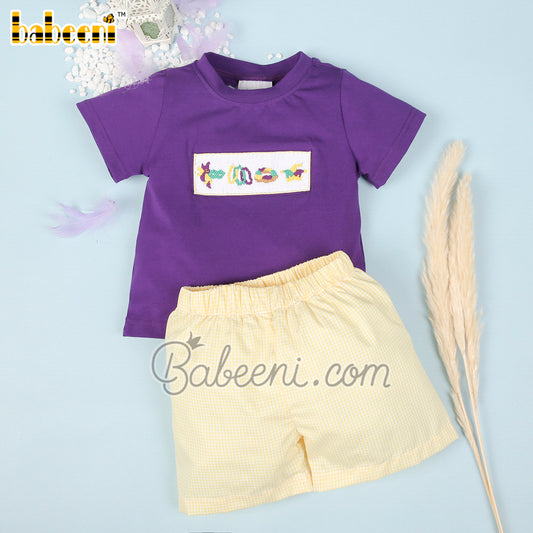 Mardi gras hand smocked boy set clothing  – BC 1031