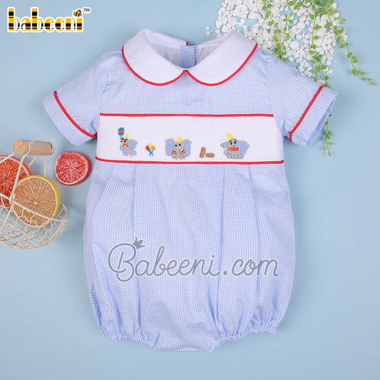 Nice Elephant  hand smocked boy bubble - BC1152