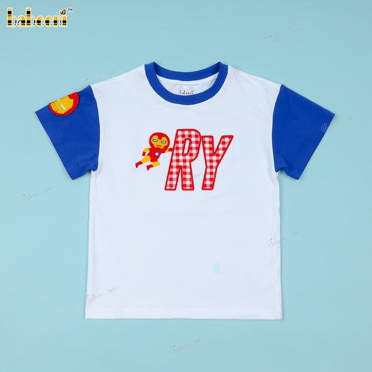 Applique Blue Shirt Custom Name Iron-Man For Boy - BC1166